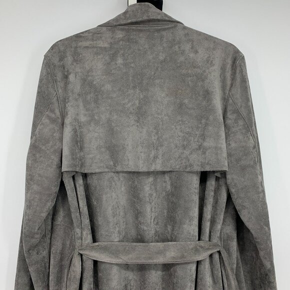 BlankNYC Trench Coat Gray Faux Suede Belted Open Front - Picture 9 of 10